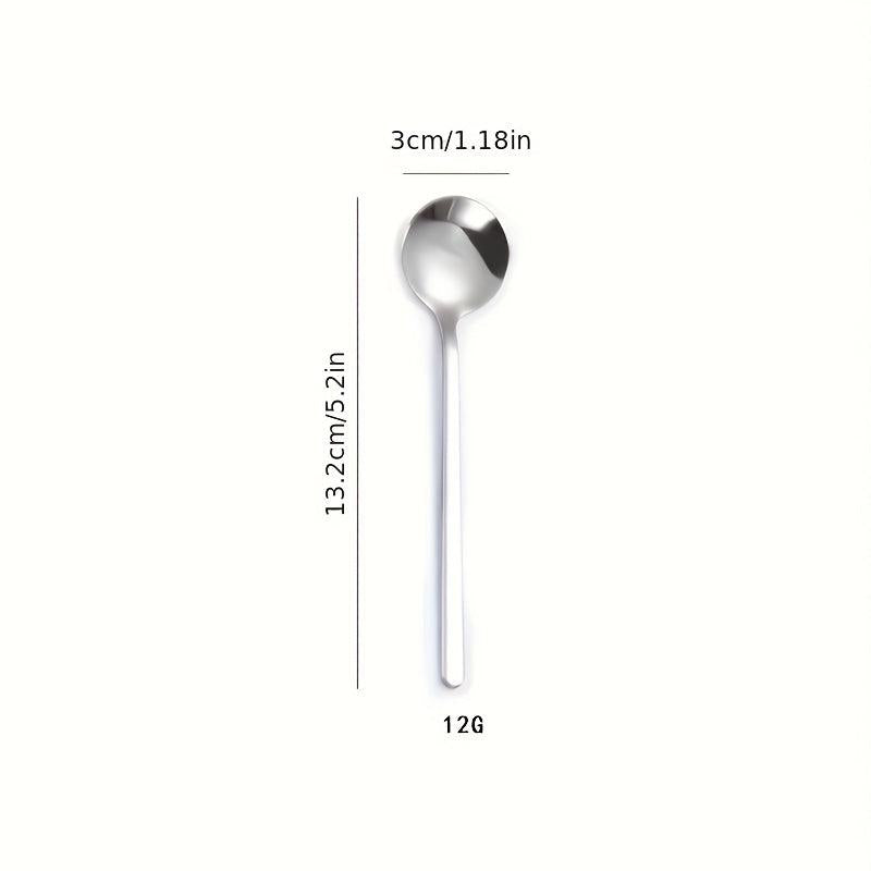 Stainless Steel Long Handle Small Round Spoon Mixing Coffee Dessert