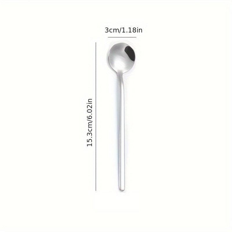 Stainless Steel Long Handle Small Round Spoon Mixing Coffee Dessert