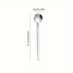 Stainless Steel Long Handle Small Round Spoon Mixing Coffee Dessert