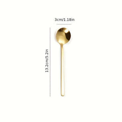 Stainless Steel Long Handle Small Round Spoon Mixing Coffee Dessert