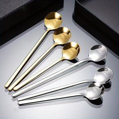 Stainless Steel Long Handle Small Round Spoon Mixing Coffee Dessert