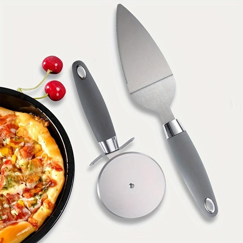2pcs Pizza Wheel Cutter & Serving Shovel Stainless Steel Pizza Roller Cutter