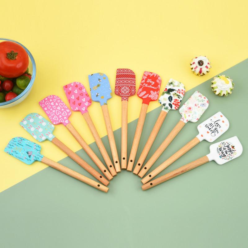 Silicone Spatula Mini Scraper Wooden Handle Cream Spatula Baking