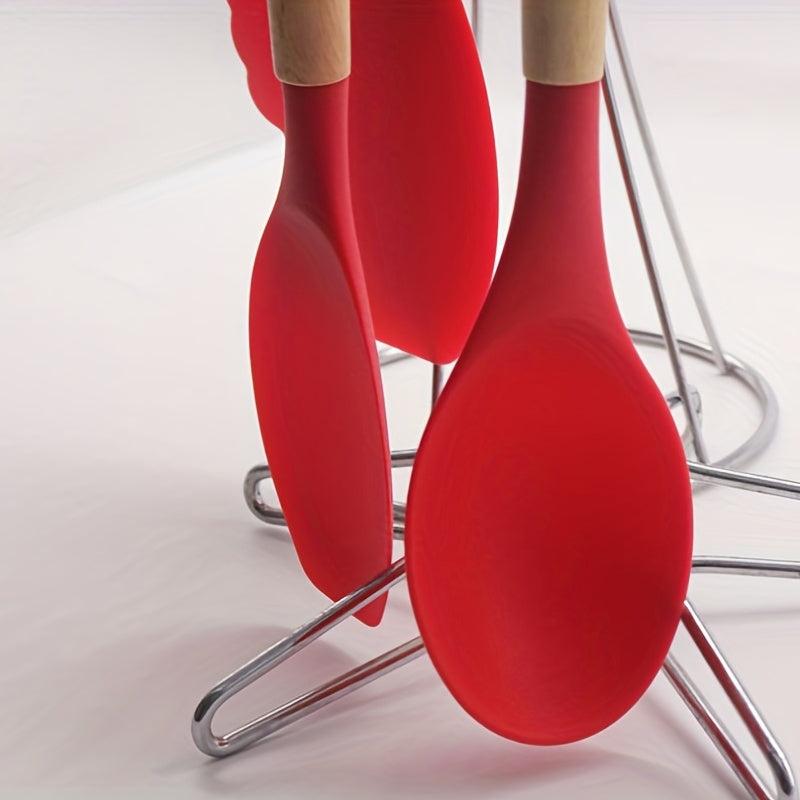 12pcs Silicone Utensil Set Cooking Non Stick Wooden Handle Storage Bucket