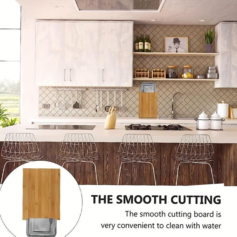 Bamboo Cutting Board With Tray Sliding Out Chopping Board Non Slip Pads