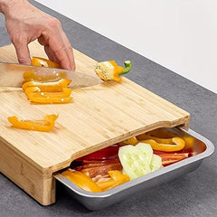 Bamboo Cutting Board With Tray Sliding Out Chopping Board Non Slip Pads
