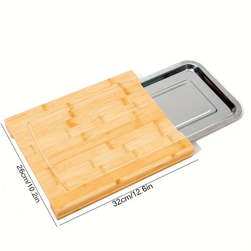 Bamboo Cutting Board With Tray Sliding Out Chopping Board Non Slip Pads