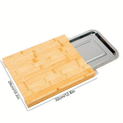Bamboo Cutting Board With Tray Sliding Out Chopping Board Non Slip Pads