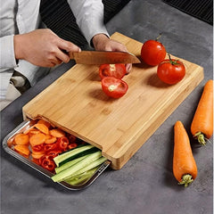 Bamboo Cutting Board With Tray Sliding Out Chopping Board Non Slip Pads