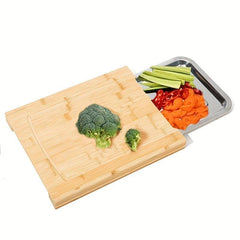Bamboo Cutting Board With Tray Sliding Out Chopping Board Non Slip Pads