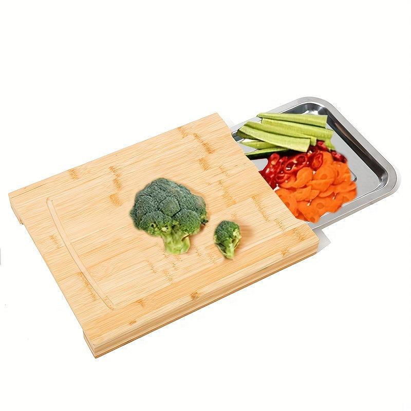 Bamboo Cutting Board With Tray Sliding Out Chopping Board Non Slip Pads