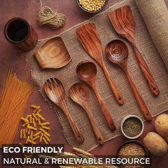 8pcs Non Stick Wooden Cooking Utensil Set Spoon Spatula Safe Durable