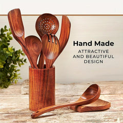 8pcs Non Stick Wooden Cooking Utensil Set Spoon Spatula Safe Durable