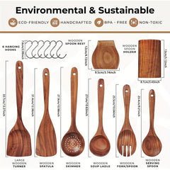 8pcs Non Stick Wooden Cooking Utensil Set Spoon Spatula Safe Durable