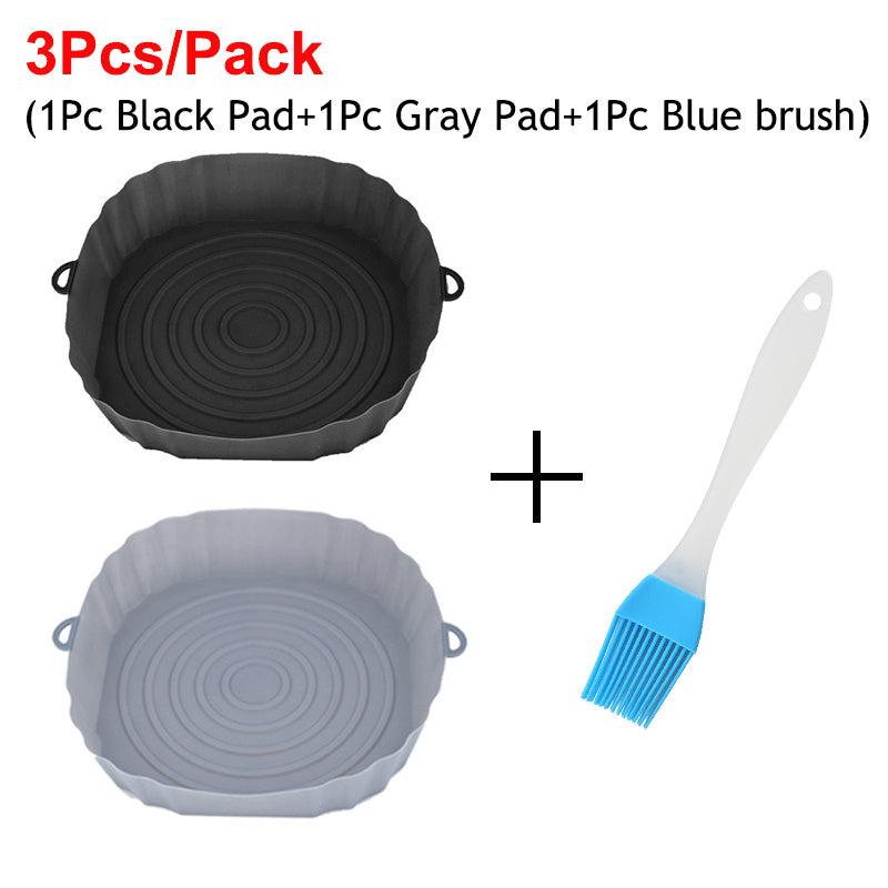 3pcs Air Fryer Liners Silicone Oven Baking Mat And Brush Set
