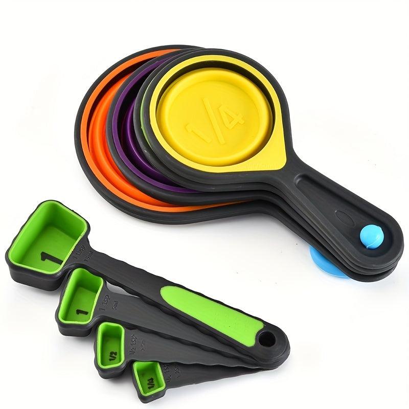 8pcs Folding Measuring Cups & Spoons Set Silicone Liquid Dry Graduated Kitchen
