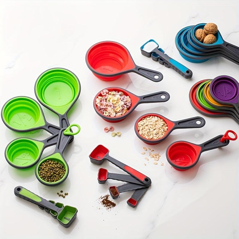 8pcs Folding Measuring Cups & Spoons Set Silicone Liquid Dry Graduated Kitchen