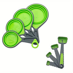8pcs Folding Measuring Cups & Spoons Set Silicone Liquid Dry Graduated Kitchen