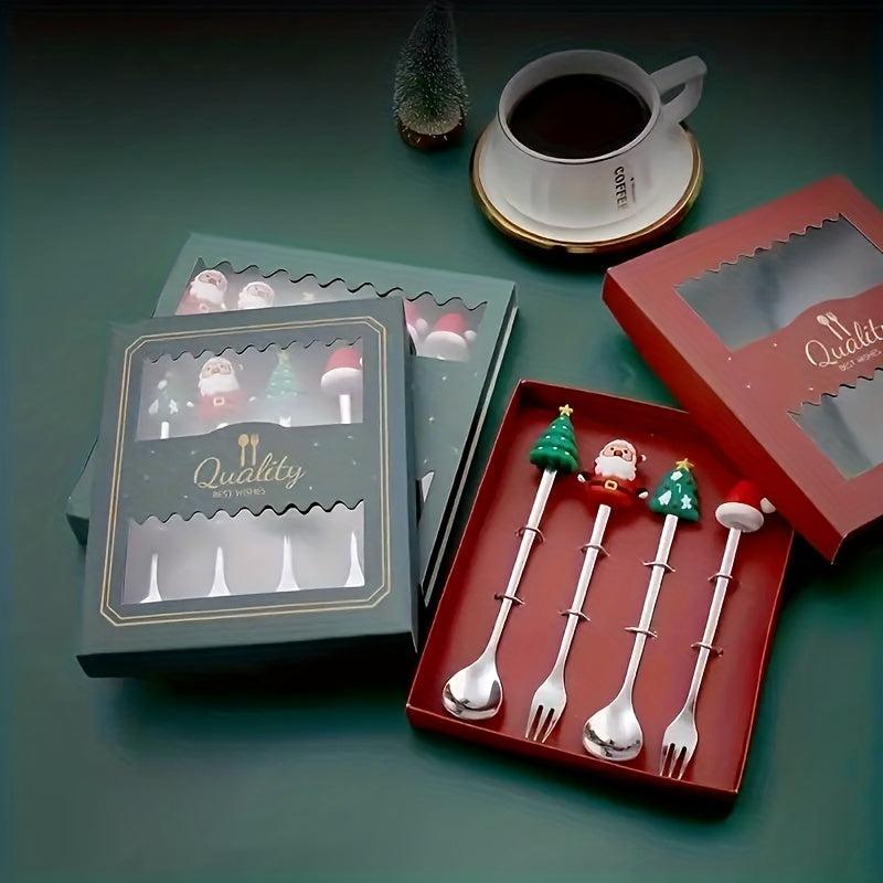 6pcs Christmas Spoon Fork Set Stainless Steel Kitchen Dessert Coffee