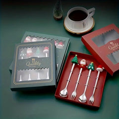 6pcs Christmas Spoon Fork Set Stainless Steel Kitchen Dessert Coffee