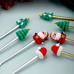 6pcs Christmas Spoon Fork Set Stainless Steel Kitchen Dessert Coffee