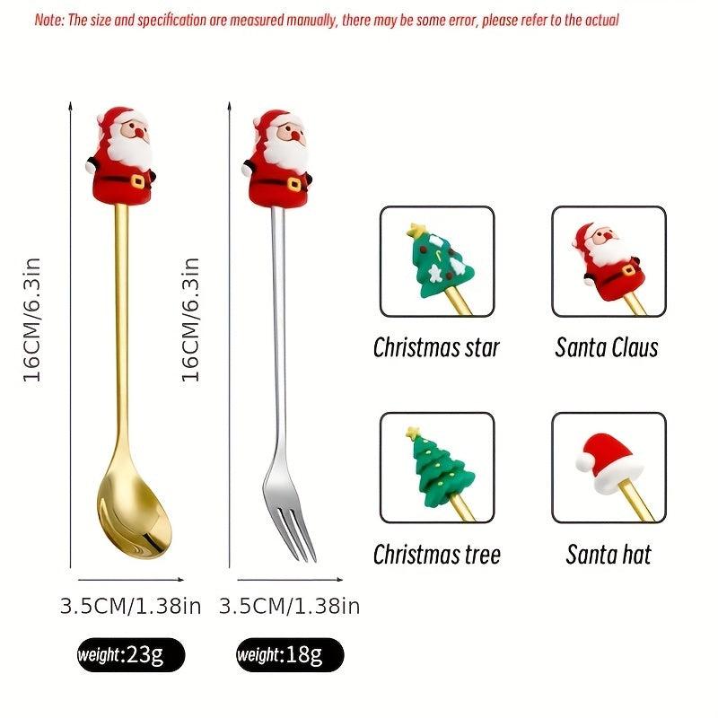 6pcs Christmas Spoon Fork Set Stainless Steel Kitchen Dessert Coffee
