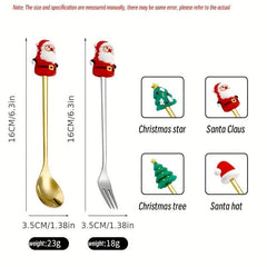 6pcs Christmas Spoon Fork Set Stainless Steel Kitchen Dessert Coffee