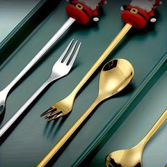 6pcs Christmas Spoon Fork Set Stainless Steel Kitchen Dessert Coffee
