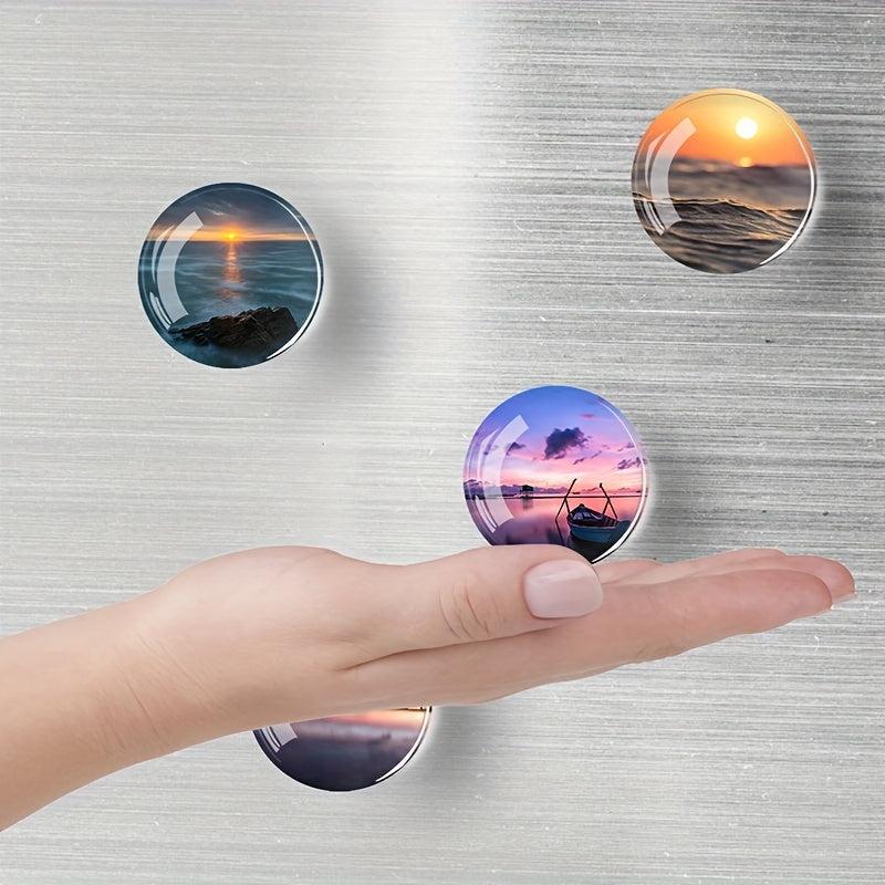 12pcs Ocean Scenery Glass Refrigerator Magnets - 3D Office Decor