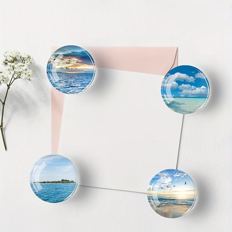 12pcs Ocean Scenery Glass Refrigerator Magnets - 3D Office Decor