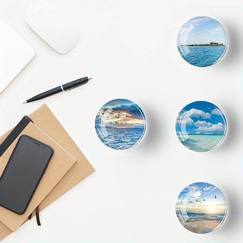 12pcs Ocean Scenery Glass Refrigerator Magnets - 3D Office Decor