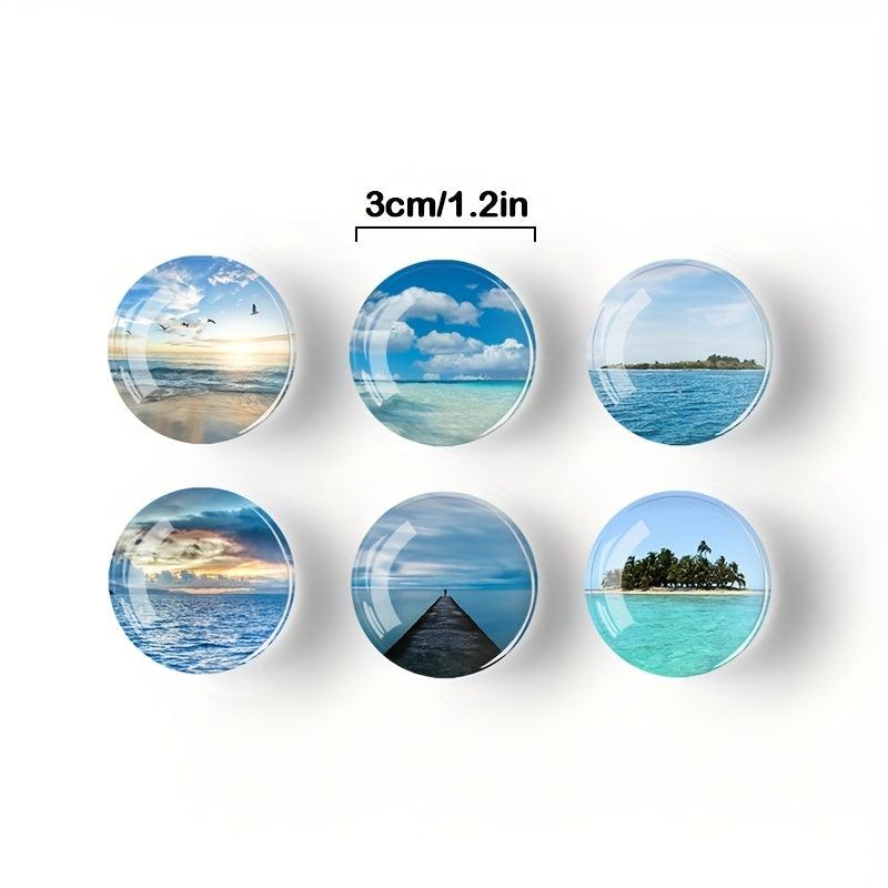 12pcs Ocean Scenery Glass Refrigerator Magnets - 3D Office Decor