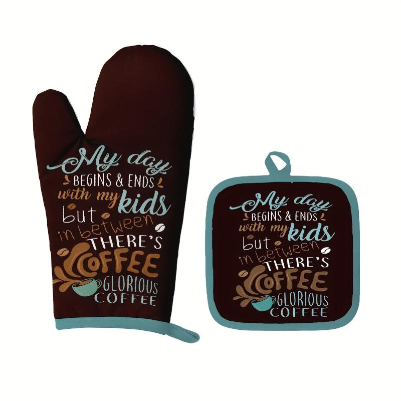 2pcs Colorful Cotton Oven Mitts Heat Resistant Mat Non Slip Gloves
