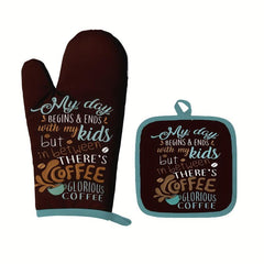 2pcs Colorful Cotton Oven Mitts Heat Resistant Mat Non Slip Gloves