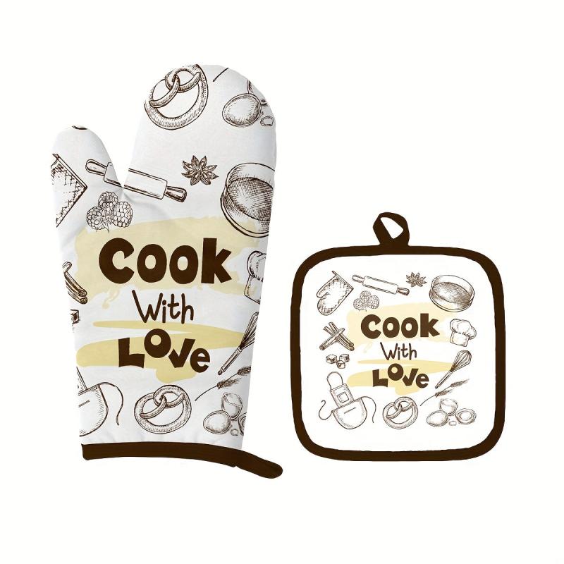 2pcs Colorful Cotton Oven Mitts Heat Resistant Mat Non Slip Gloves