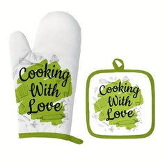 2pcs Colorful Cotton Oven Mitts Heat Resistant Mat Non Slip Gloves