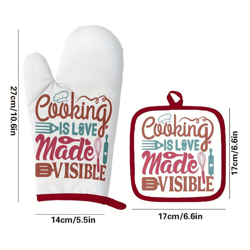 2pcs Colorful Cotton Oven Mitts Heat Resistant Mat Non Slip Gloves