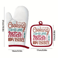 2pcs Colorful Cotton Oven Mitts Heat Resistant Mat Non Slip Gloves