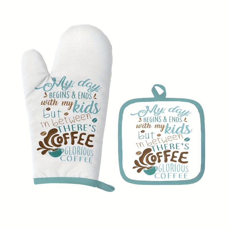 2pcs Colorful Cotton Oven Mitts Heat Resistant Mat Non Slip Gloves