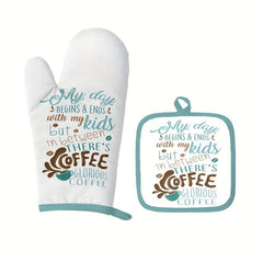 2pcs Colorful Cotton Oven Mitts Heat Resistant Mat Non Slip Gloves