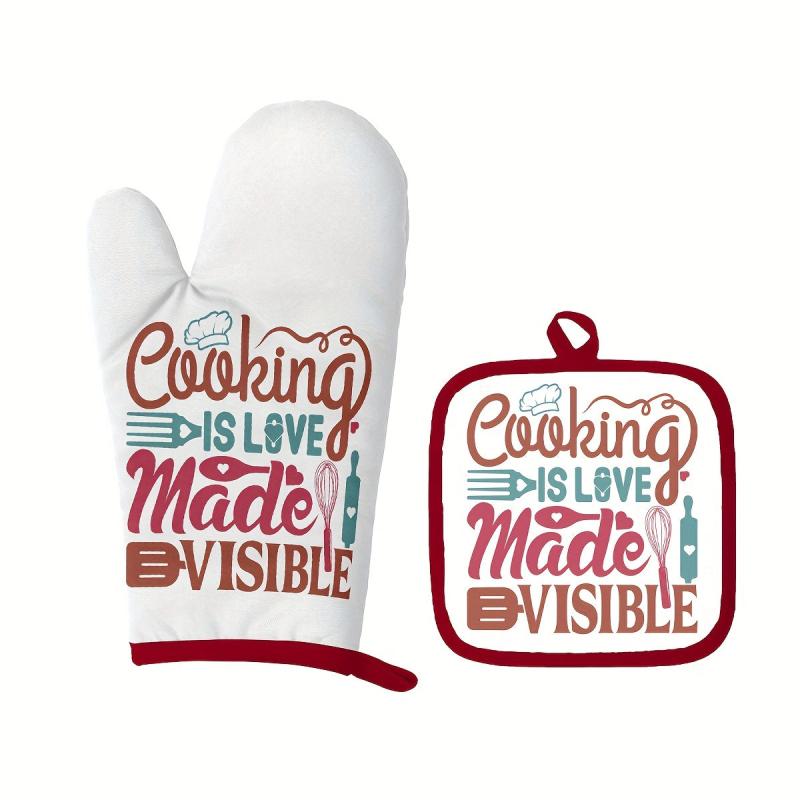2pcs Colorful Cotton Oven Mitts Heat Resistant Mat Non Slip Gloves