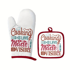 2pcs Colorful Cotton Oven Mitts Heat Resistant Mat Non Slip Gloves