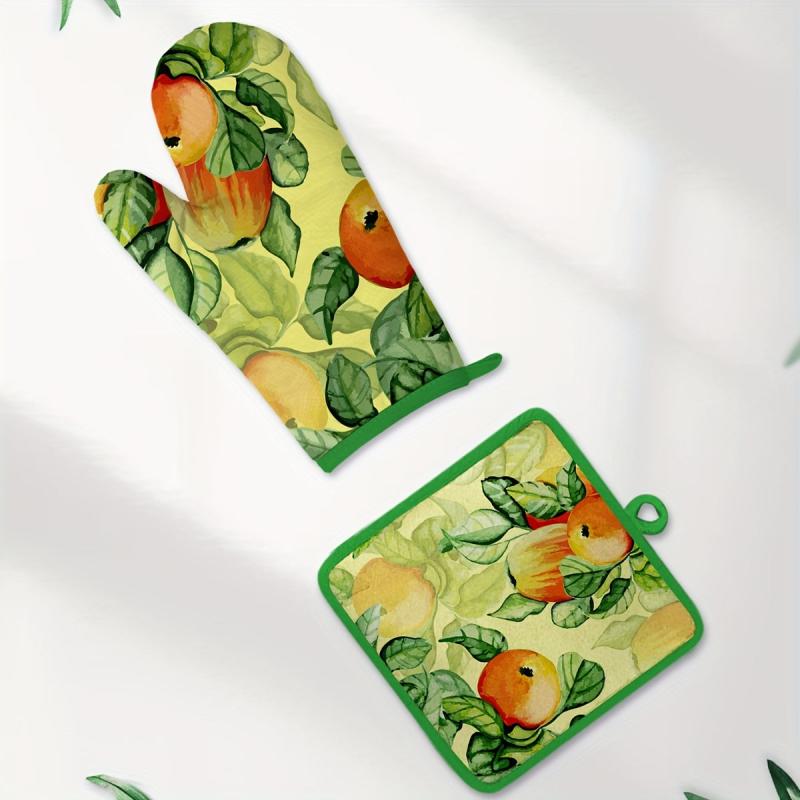 2pcs Colorful Printed Cotton Oven Mitts Heat Resistant Insulation Pad