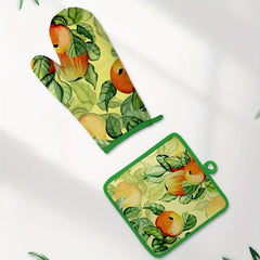 2pcs Colorful Printed Cotton Oven Mitts Heat Resistant Insulation Pad