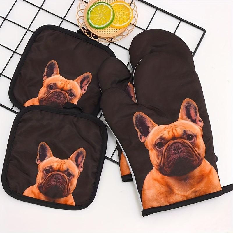 Colorful Printed Oven Mitts & Table Mat Set