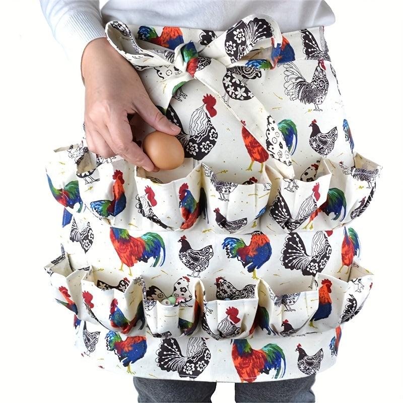Polyester Apron Egg Collection Apron With 12 Pockets Waterproof Waist Apron