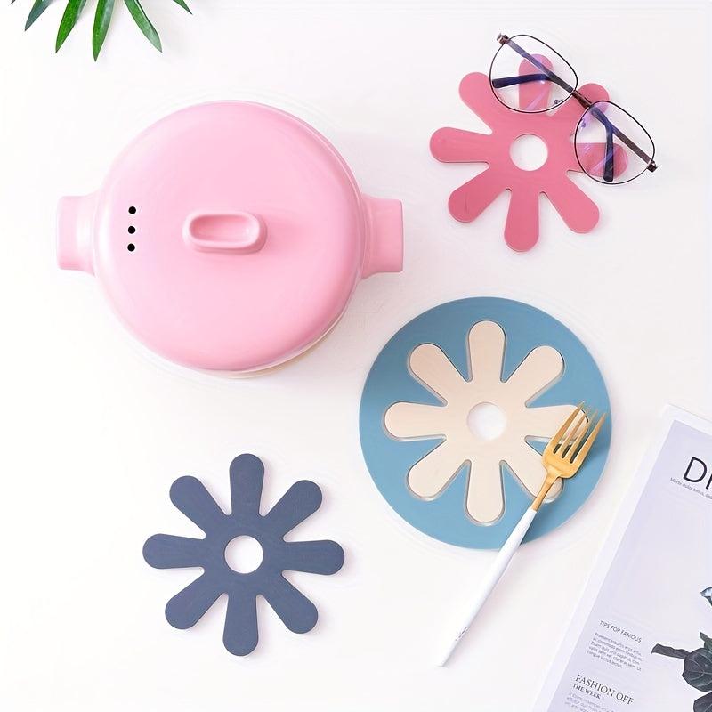 4pcs Silicone Coasters Kitchen Floral Pattern Table Mat Waterproof Heat Resistan
