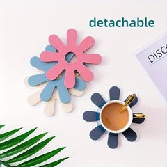4pcs Silicone Coasters Kitchen Floral Pattern Table Mat Waterproof Heat Resistan