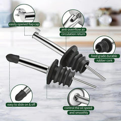 Olive & Vinegar Dispenser Set Stainless Steel Pouring Spout 17oz