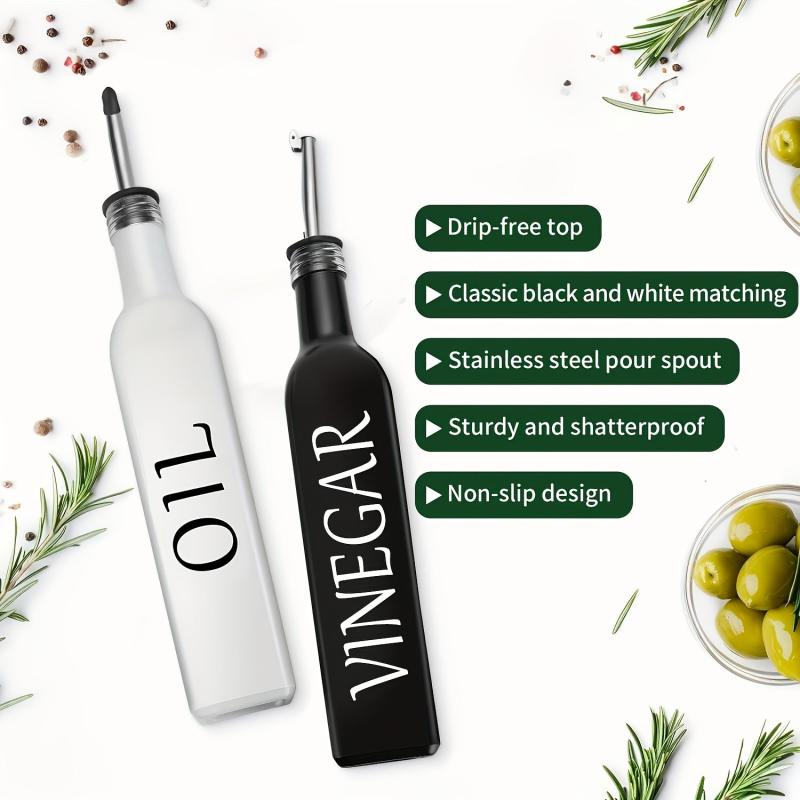 Olive & Vinegar Dispenser Set Stainless Steel Pouring Spout 17oz
